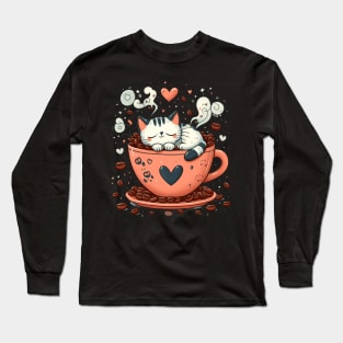Feline Brews: Coffee & Cats Collide in Cuteness Long Sleeve T-Shirt